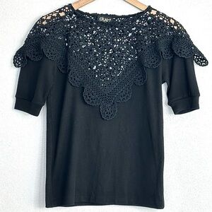 Vintage Crochet Black Duet Top Sz S Rare Boho Cottagecore